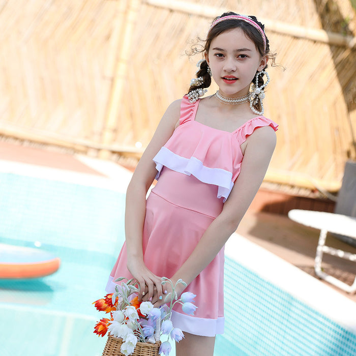 Wholesale middle and big kids swimsuit one piece skirt JDC-SW- baiy003