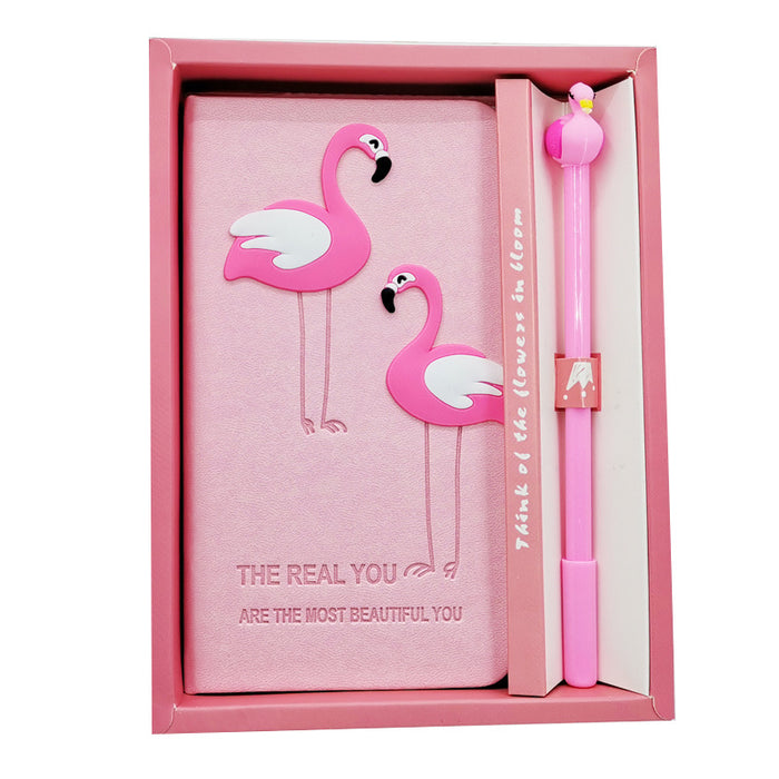 Wholesale Notebook Paper Flamingo Ball Pen Gift Set MOQ≥2 JDC-NK-Qiniu007