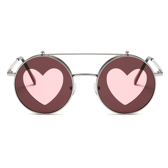 Wholesale Sunglasses PC Lens Heart Shape Flip Metal Frame MOQ≥2 JDC-SG-QiC003