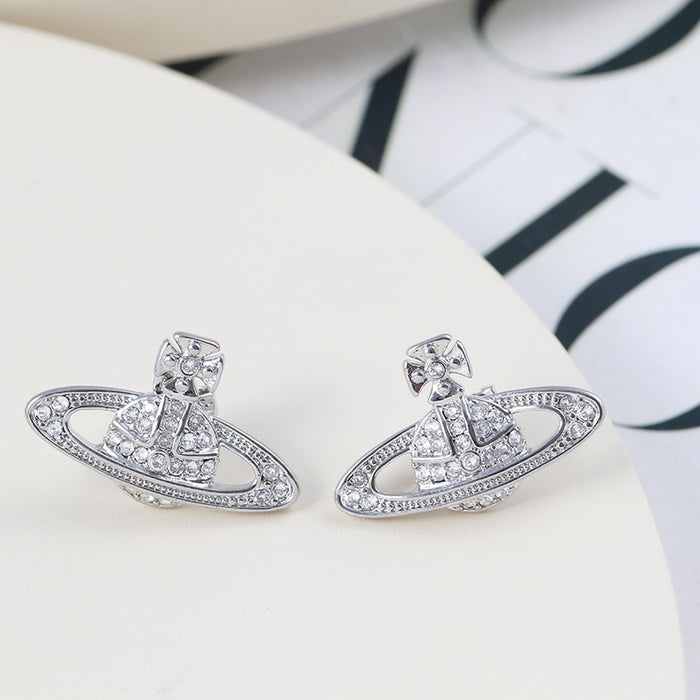 Wholesale Earrings Alloy Flash Diamond Saturn Zircon (F) MOQ≥2 JDC-ES-TangS001