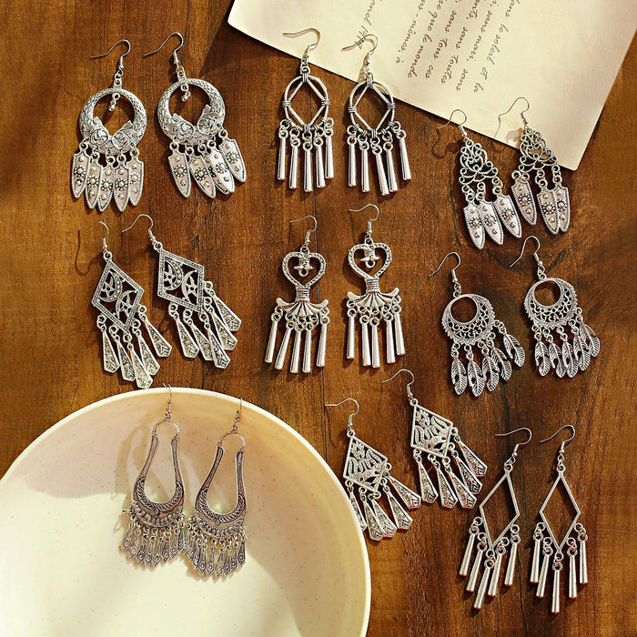 Wholesale earrings alloy vintage tassel silver plated MOQ≥2 JDC-ES-DuoW002