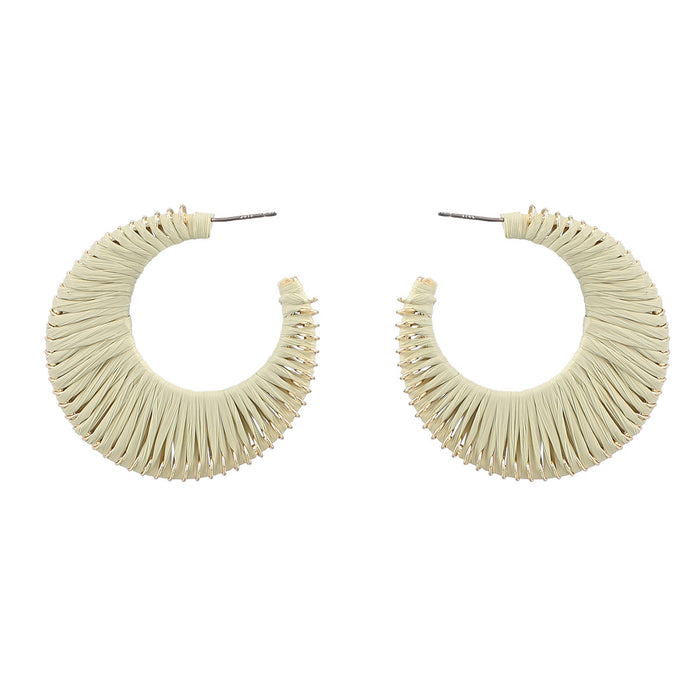 Wholesale Raffia Braided C Shape Earrings MOQ≥2 JDC-ES-jiul008