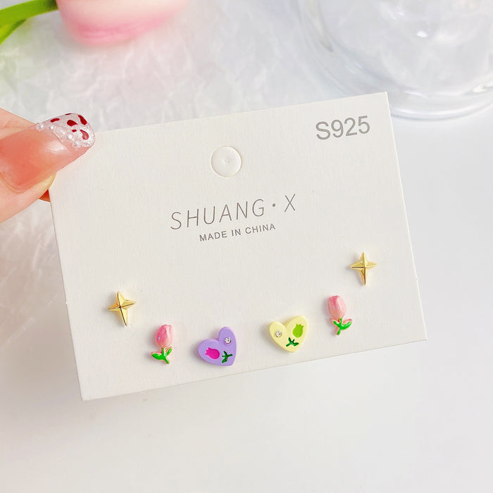 Wholesale Color Tulip Stud Earrings Sweet Contrast Color JDC-ES-shuangx004