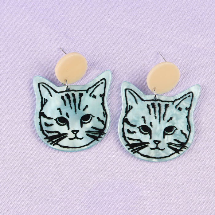 Wholesale Cartoon Cat Series Acrylic Personality Print Earrings MOQ≥2 JDC-ES-DUAI016