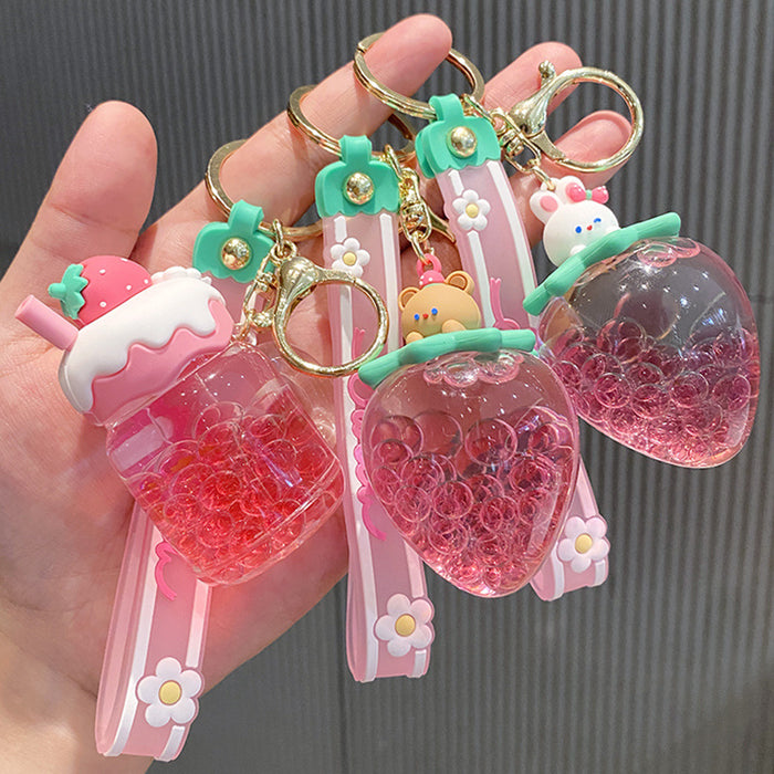 Wholesale Keychains For Backpacks strawberry cream fruit jar into oil keychain MOQ≥2 JDC-KC-LingY006
