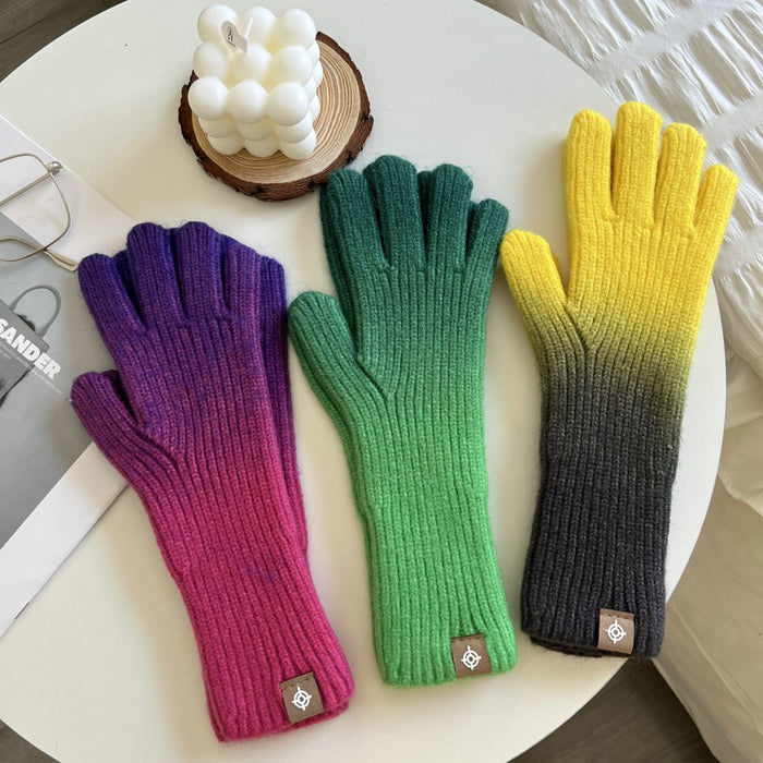 Wholesale Gloves Acrylic Gradient Rainbow Wool Touch Screen JDC-GS-YanD001
