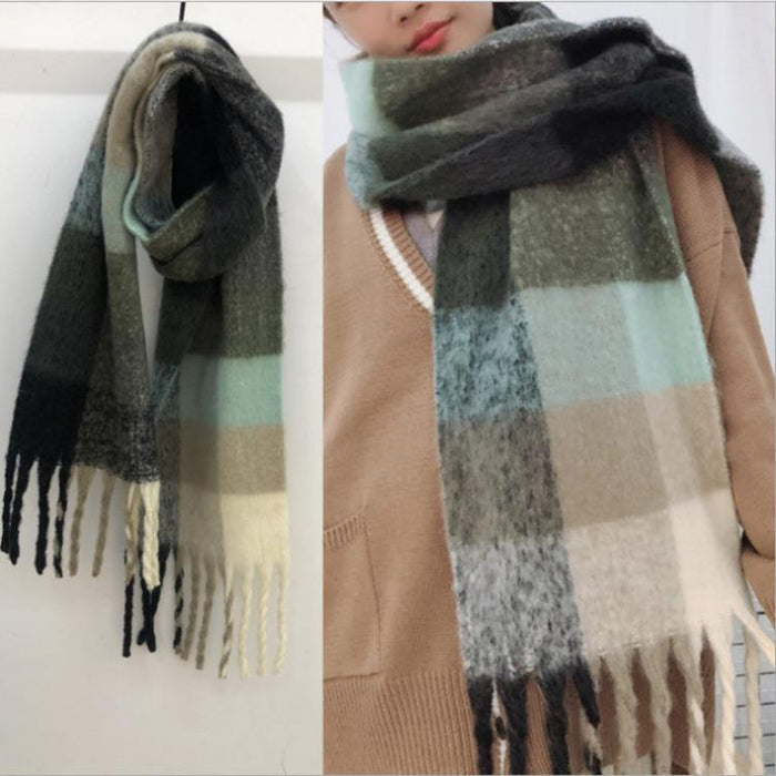 Wholesale Scarf imitation cashmere warm thickened shawl plaid tassel MOQ≥2 JDC-SF-Mengx001