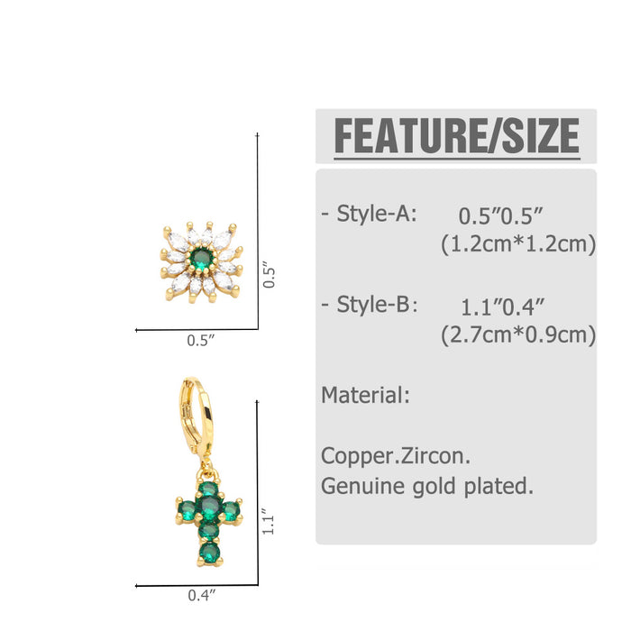 Pendientes al por mayor Cobre Cobre 18K Gold Zircon Cross Emeralds JDC-Premas-ES-026