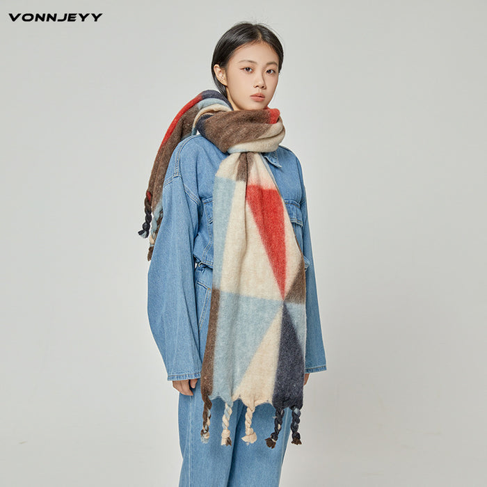 Wholesale Scarf Acrylic Cotton Winter Thickening Shawl Geometric Gradient JDC-SF-Zhongyi011