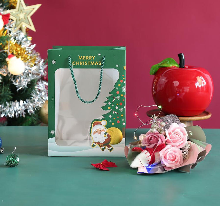 Bolsa de regalo al por mayor Kraft Paper Christmas Pequeña Ventana Portable Bolsa de regalo MOQ≥12 JDC-GB-Ganrui021
