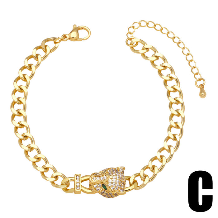 Wholesale Bracelet Copper Plated 18K Gold Zircon Leopard Head Cuban Chain JDC-PREMAS-BT-006