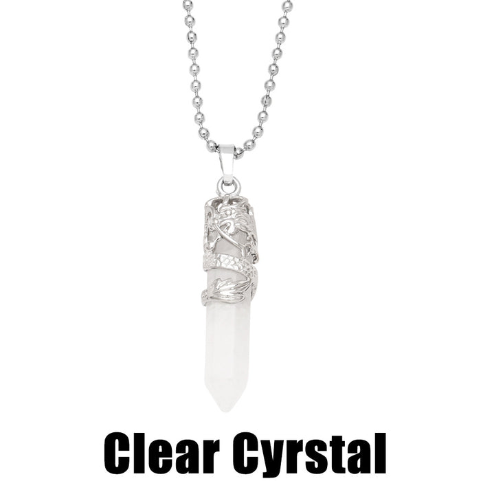 Collar al por mayor Cristal Onyx Punto único columna hexagonal MOQ≥2 JDC-Ne-Premas019