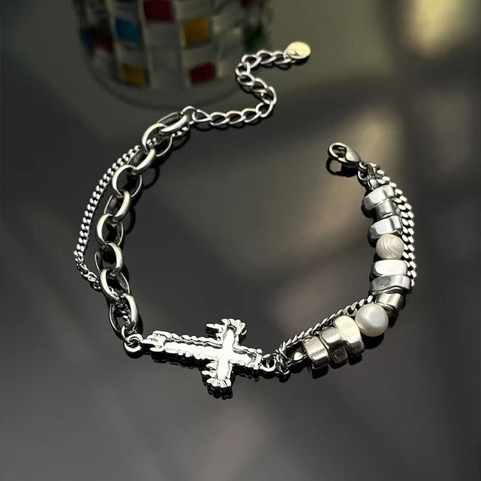 Wholesale Bracelet Pearl Cross Black Gallstone Beads JDC-BT-YHai002