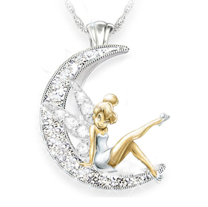 Wholesale Moon Angel Elf Fairy Diamond Alloy Necklace MOQ≥2 JDC-NE-ZiB018