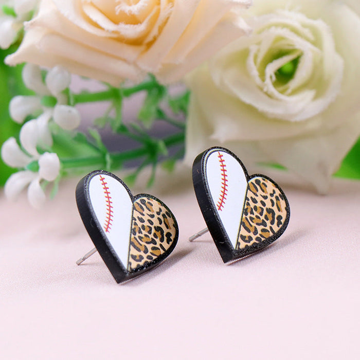 Wholesale Earrings Acrylic Cute Sports Wind Leopard Print Basketball Baseball Football MOQ≥5 JDC-ES-XYan003