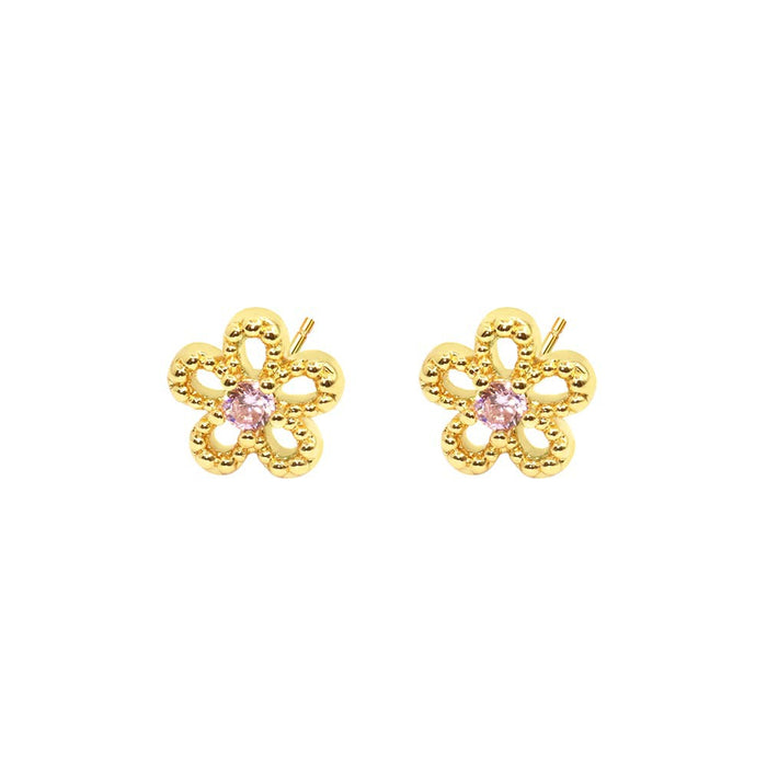 Wholesale Earrings Copper Five Petal Flower Fishbone Zirconia Stud Earrings MOQ≥2 JDC-ES-FoXi003