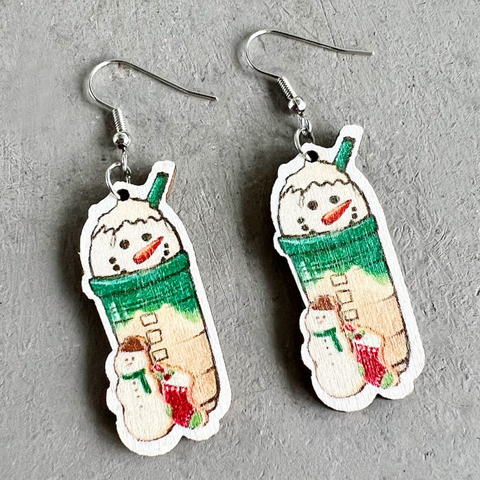 Wholesale Earring Wooden Christmas Drink Food Snowball Pet Lantern 2 Pairs JDC-ES-HeYi075