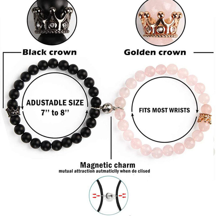 Wholesale Fashion Pink Crystal Frosted Stone Couple Magnetic Crown Couple Bracelet MOQ≥5 JDC-BT-ManS007
