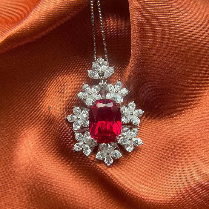 Wholesale Necklace Copper Zircon Floral Imitation Ruby MOQ≥2 JDC-PREMCAOS-NE-008