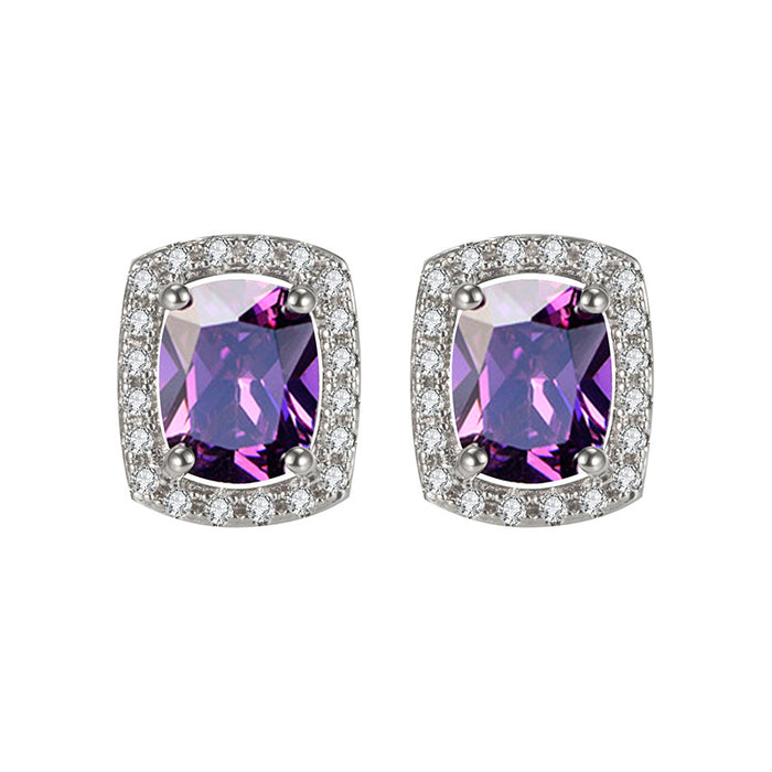 Wholesale Baguette Full Diamond Colored Zircon Crystal Stud Earrings JDC-ES-DSL005