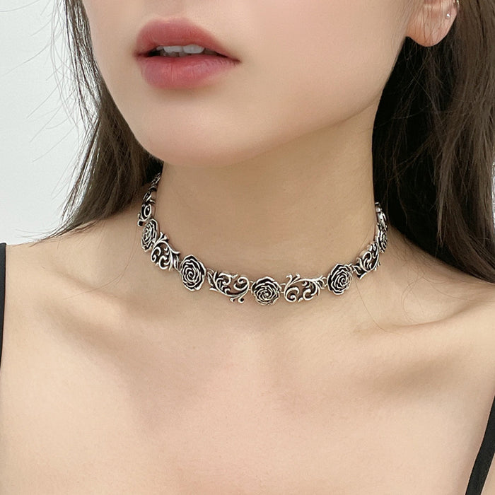 Wholesale Necklaces Alloy Black Romance ROSE Pearl choker MOQ≥2 JDC-NE-KenJ013