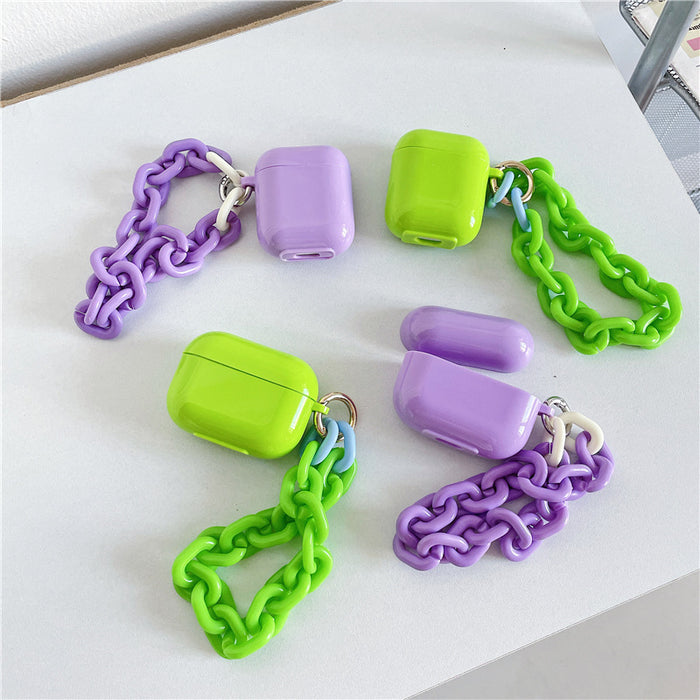 Shell de auriculares al por mayor TPU Candy Purple verde con cadena JDC-EPC-CHANGR004