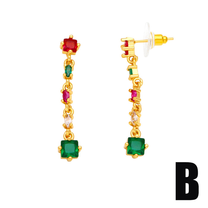 Wholesale Colorful Zircon Tassel Chain Earrings Copper JDC-ES-AS106