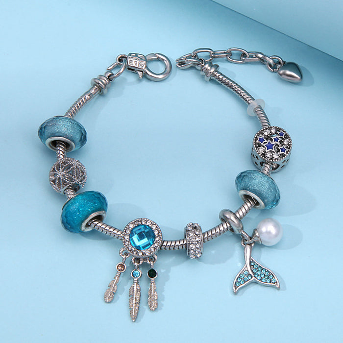 Wholesale Adjustable Blue Crystal  Dream Catcher Beaded Bracelet MOQ≥2 JDC-BT-YinH003