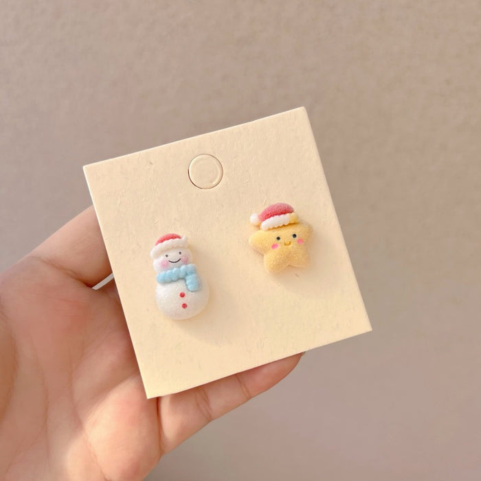 Wholesale Earrings Resin Flocking Christmas Cartoon Snowman Bells JDC-ES-songr008