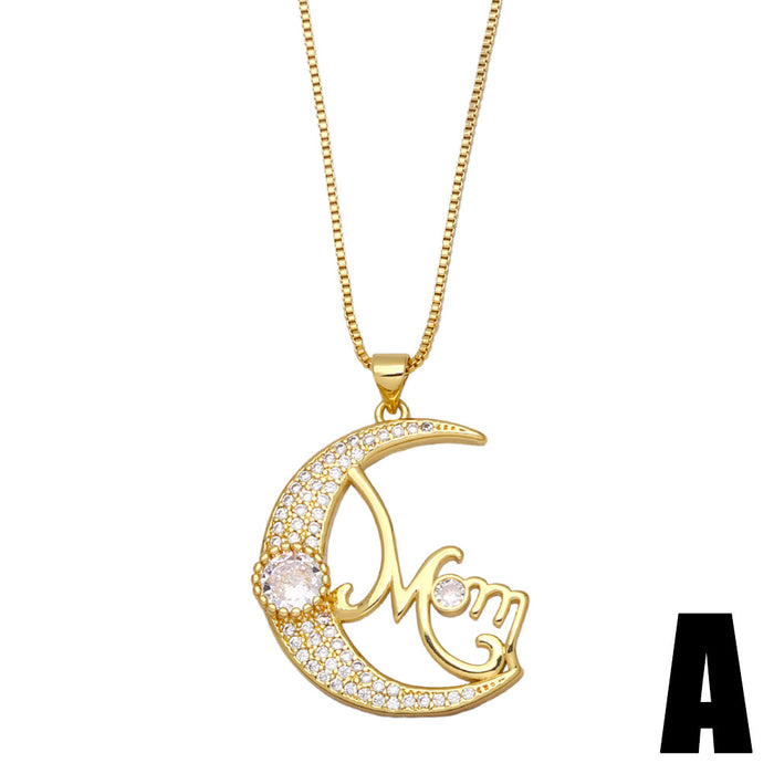 Jewelry WholesaleWholesale Mother's Day full diamond zircon heart shaped moon necklace JDC-NE-AOS009 Necklaces 翱昇 %variant_option1% %variant_option2% %variant_option3%  Factory Price JoyasDeChina Joyas De China