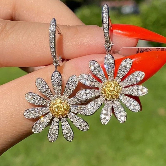 Wholesale sunflower full diamond copper temperament earrings JDC-ES-Chenrui018