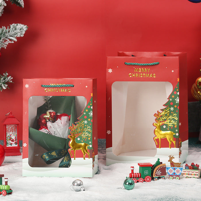 Bolsa de regalo al por mayor Kraft Paper Christmas Pequeña Ventana Portable Bolsa de regalo MOQ≥12 JDC-GB-Ganrui021