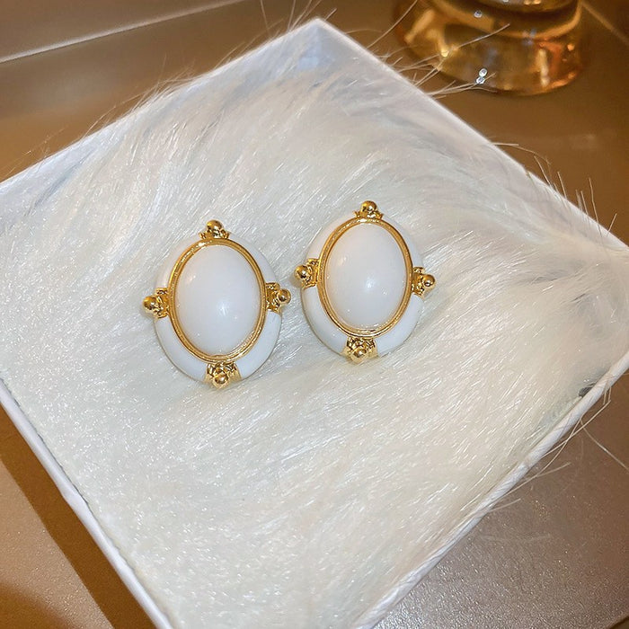 Wholesale Earrings Alloy Enamel Pearl Geometric Oval JDC-ES-BY335