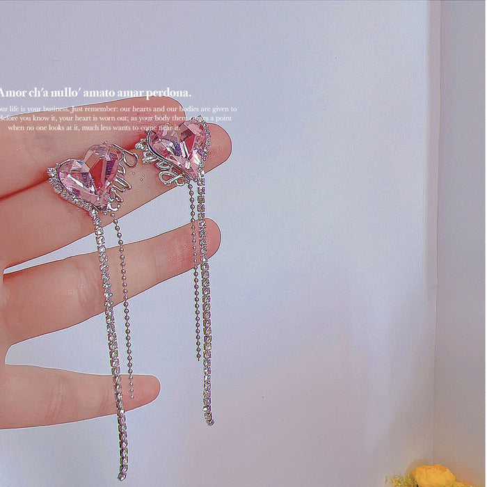 Wholesale Pink Heart Tassel Silver Needle Alloy Earrings JDC-ES-Qiant004