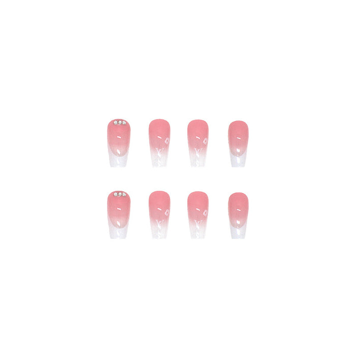 Wholesale manicure patch long pink transparent white edge new flower drill detachable JDC-NS-QiH006