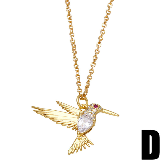 Wholesale Micro Inlay Plated Colored Zircon Animal Necklace Gold Bird Pendant JDC-NE-AS580