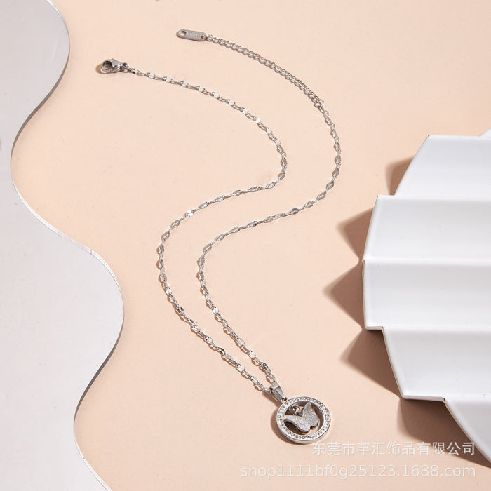 Wholesale Ring Titanium Steel Diamond Double Butterfly MOQ≥3 JDC-NE-QianH001
