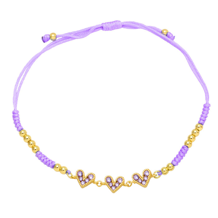 Wholesale Colored Zircon Heart Boho Ethnic Style Hand Braided Bracelet JDC-BT-AS139