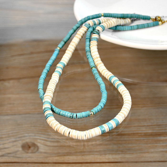Wholesale Necklace Blue Turquoise Vintage Stacked Clavicle Chain with Contrasting Colors JDC-NE-YouF003