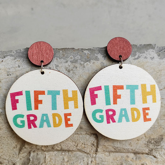 Wholesale Earrings Wooden Teacher's Day Color Letters 2 Pairs JDC-ES-Heyi045