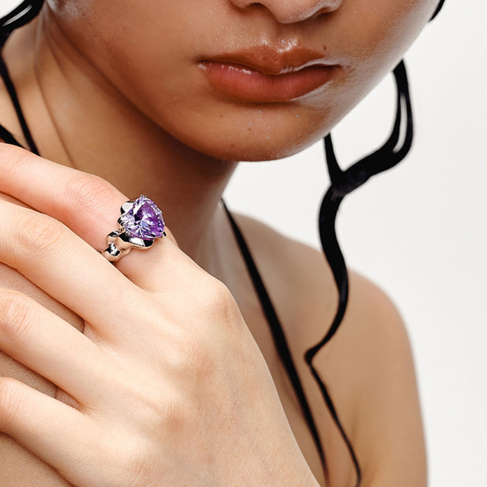 Wholesale Purple Heart Gemstone Zircon Copper Ring JDC-RS-HuaYuL003
