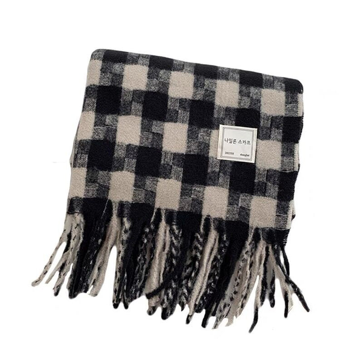 Wholesale Scarf Polyester Black And White Large Square Plaid Thermal Shawl JDC-SF-Jiuge002