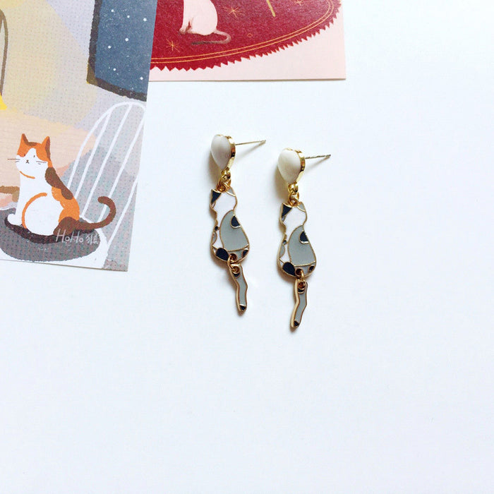 Wholesale Earrings Alloy Ceramic Cat Stud Earrings MOQ≥10 JDC-ES-Lxx001