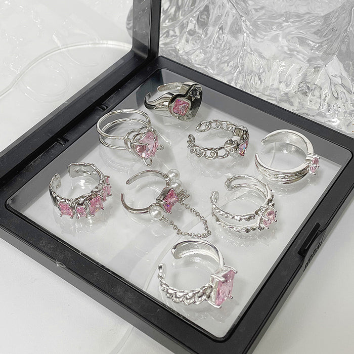 Wholesale Ring Copper Pink Diamond Zircon Heart Adjustable JDC-RS-JiuH002