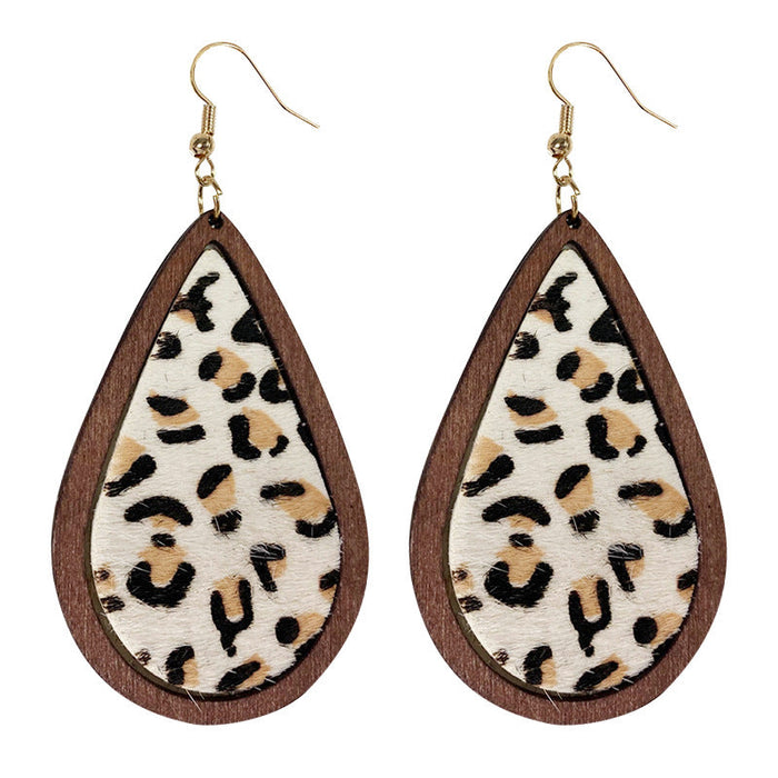 Wholesale Leopard Print Horsehair Leather Earrings Bohemian Cow Print 2pcs JDC-ES-heyi007