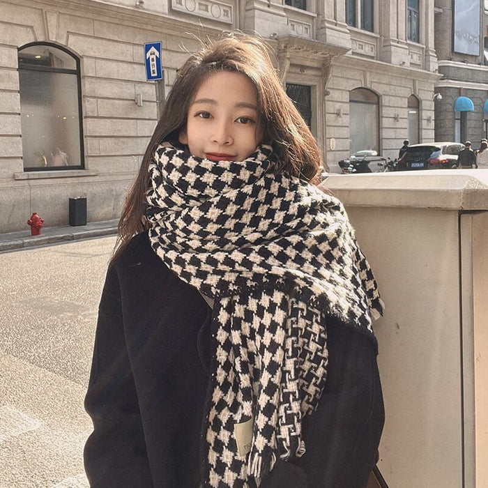 Wholesale Scarf Acrylic Houndstooth Large Scarf Winter Thick Knit MOQ≥2 JDC-SF-Zuodi004