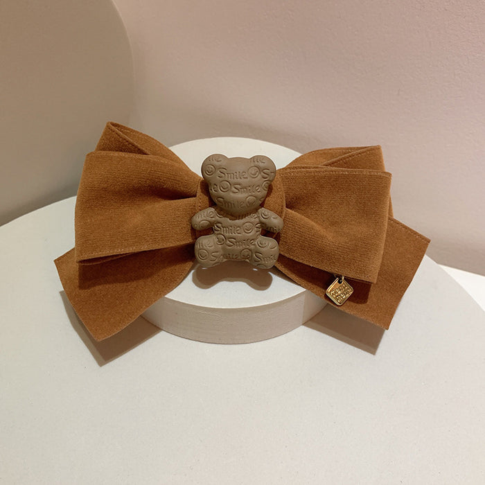 Wholesale Cute Letter Bear Suede Bow Hair Clip MOQ≥2 JDC-HC-Mer004