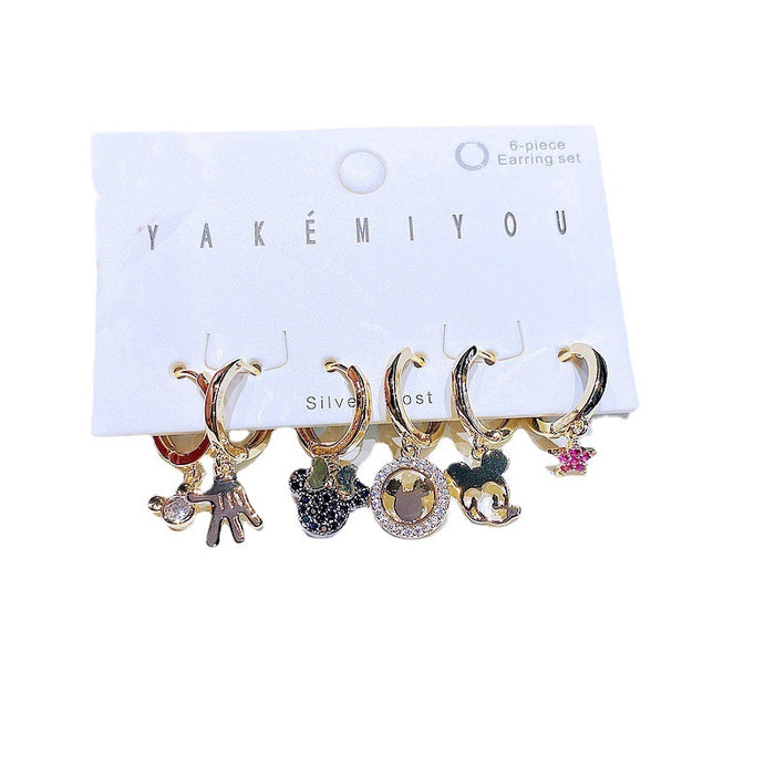 Wholesale Cartoon Zircon Copper Gold Plated Earrings Set (M) JDC-ES-MC027