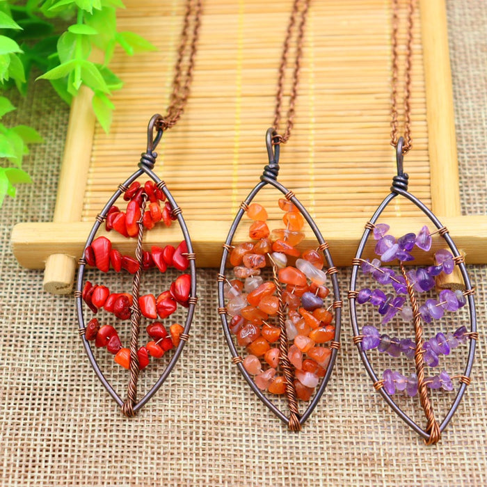 Wholesale natural stone tree of life necklace JDC-NE-Xinyue003