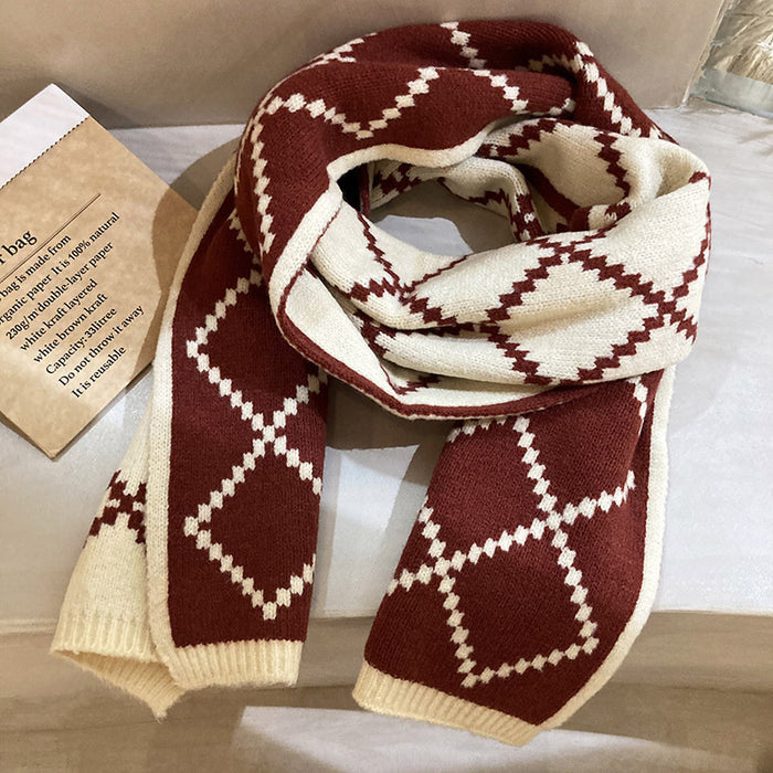Wholesale Scarf Acrylic Cotton Winter Thickening Warm Knit Plaid JDC-SF-hengc009